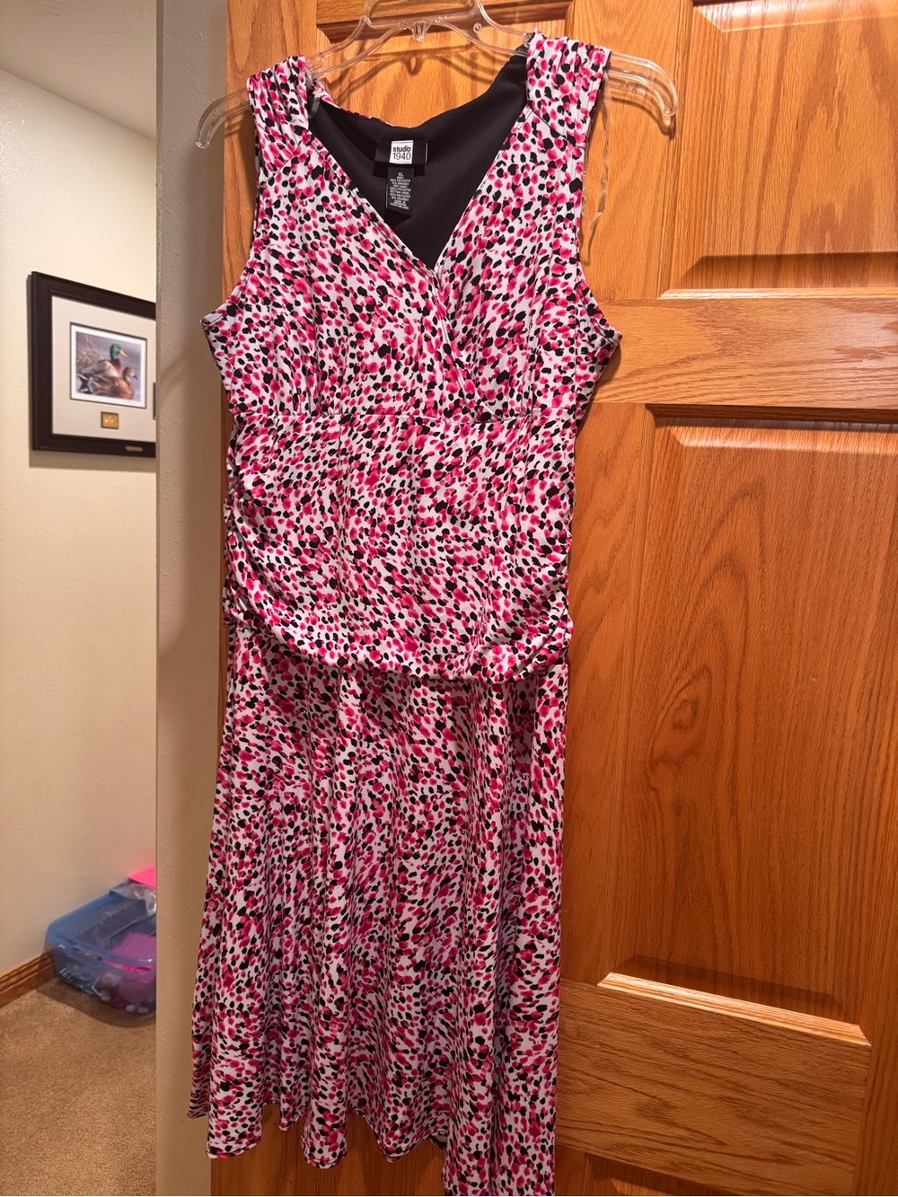 Studio 1940 Pink and Black Printed Sleeveless Midi Dress